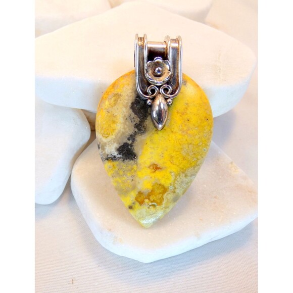 Natural Bumble Bee Jasper Sterling Silver Pendant Handmade - Picture 3 of 6